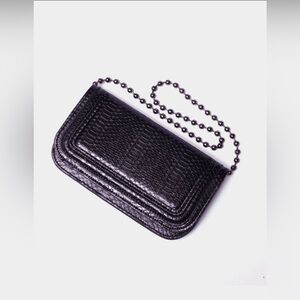 Zara Black Snakeskin Embossed Crossbody Shoulder Bag Beaded Chain Strap Glamour